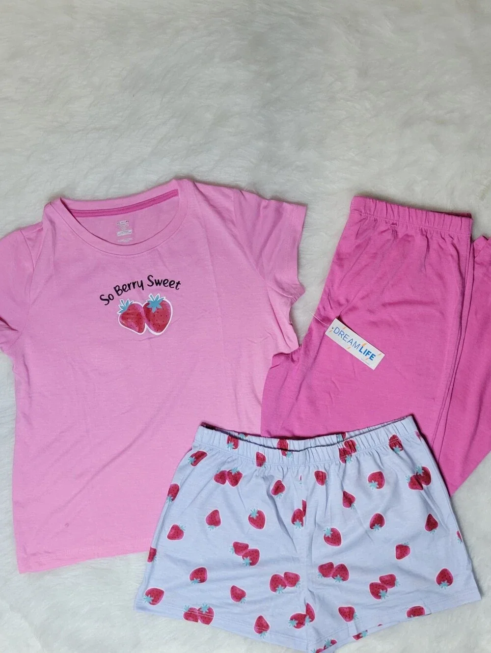 DreamLife Pink 'So Berry Sweet' Girls (3pc.) Pajama Set Size: 10/12